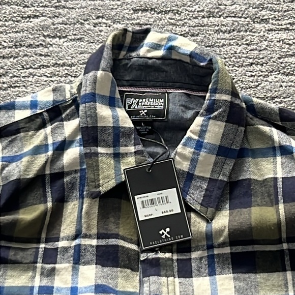 Premium Xpression Size Large Men’s Plaid Button Down Shirt - Picture 3 of 4